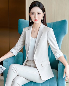 Short sleeve business suit white coat 2pcs set for women