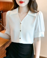 White V-neck overalls profession shirt for women