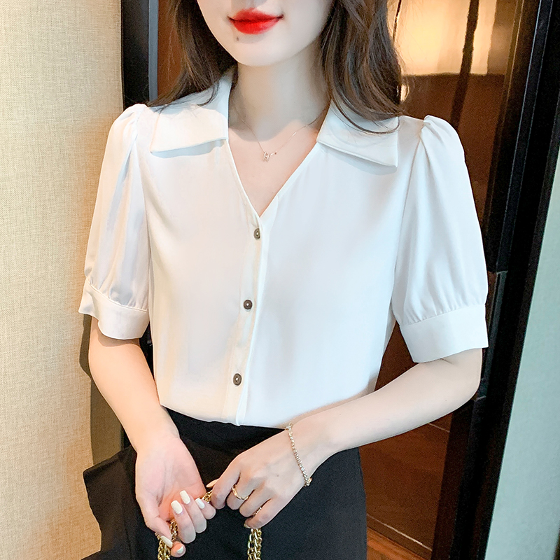 White V-neck overalls profession shirt for women