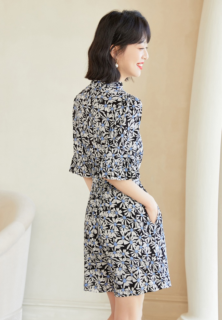 High waist conjoined chiffon floral sleeve shorts