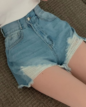 Slim torn edge jeans high waist Korean style shorts