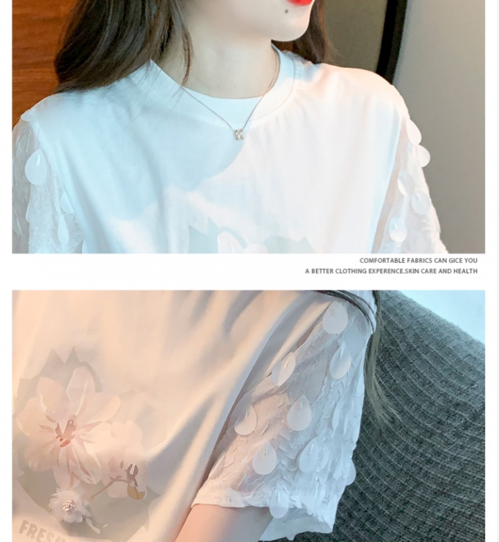 Splice printing T-shirt all-match short sleeve tops for women