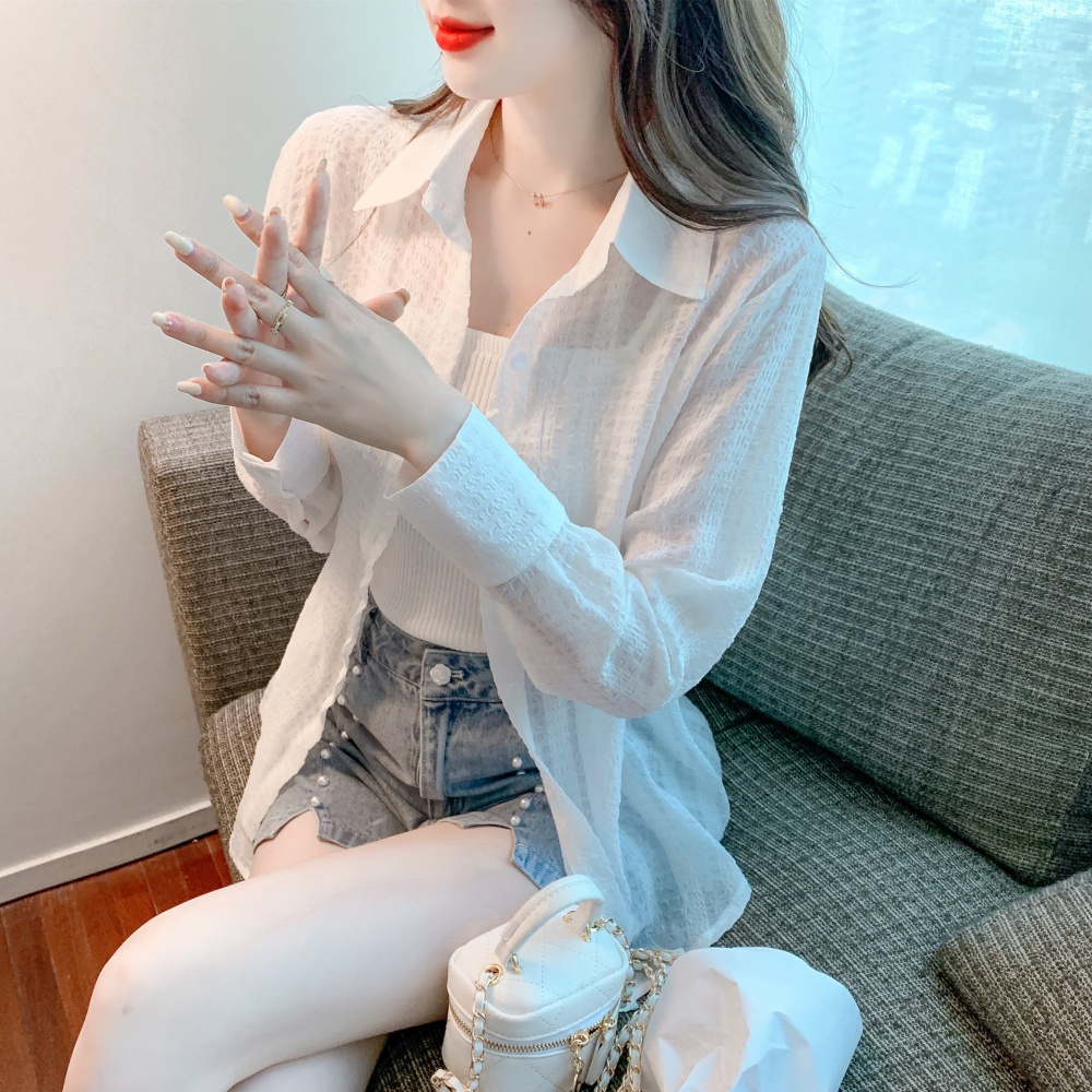 Chiffon white cardigan summer shirt