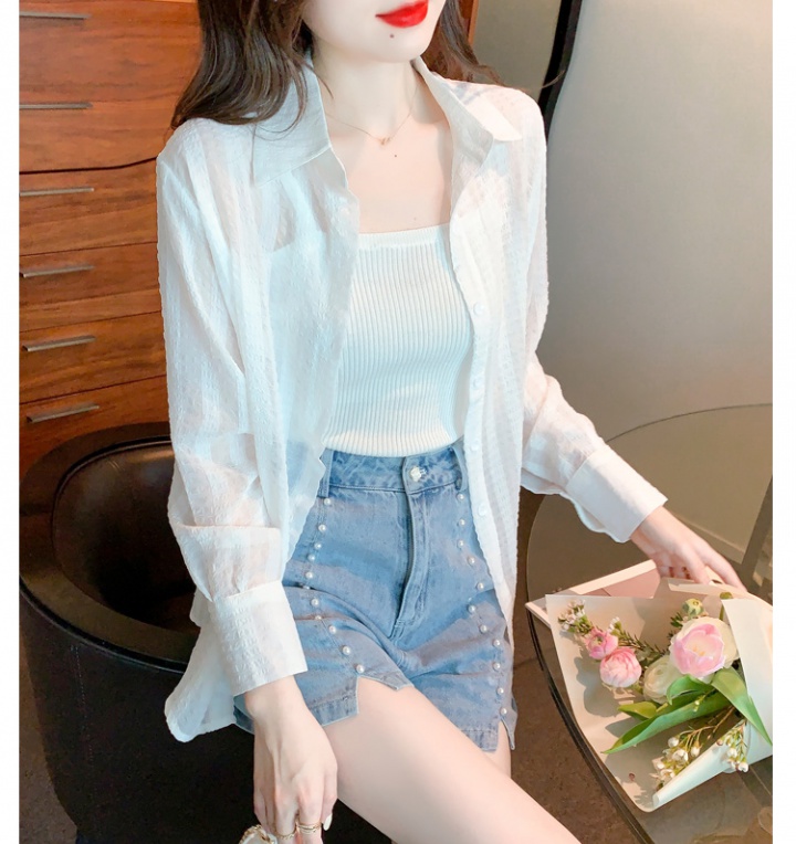 Chiffon white cardigan summer shirt