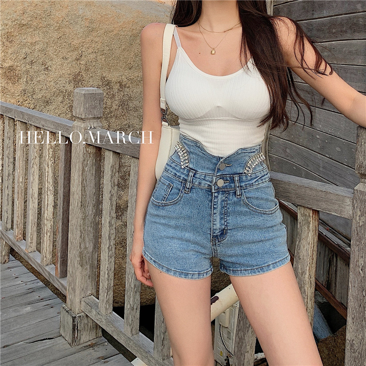 High waist diamond shorts slim short jeans for women