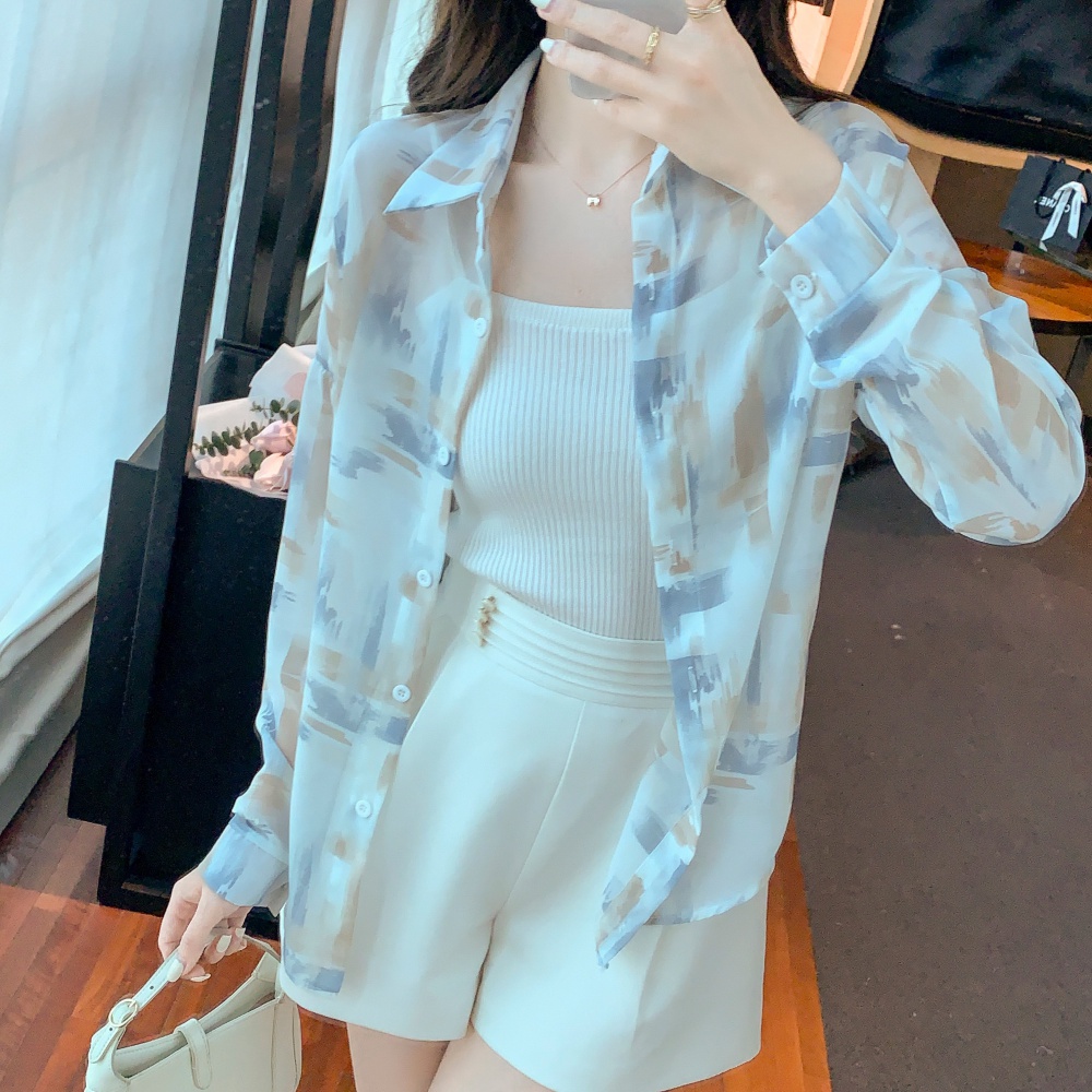 Chiffon loose summer shirt thin printing tops