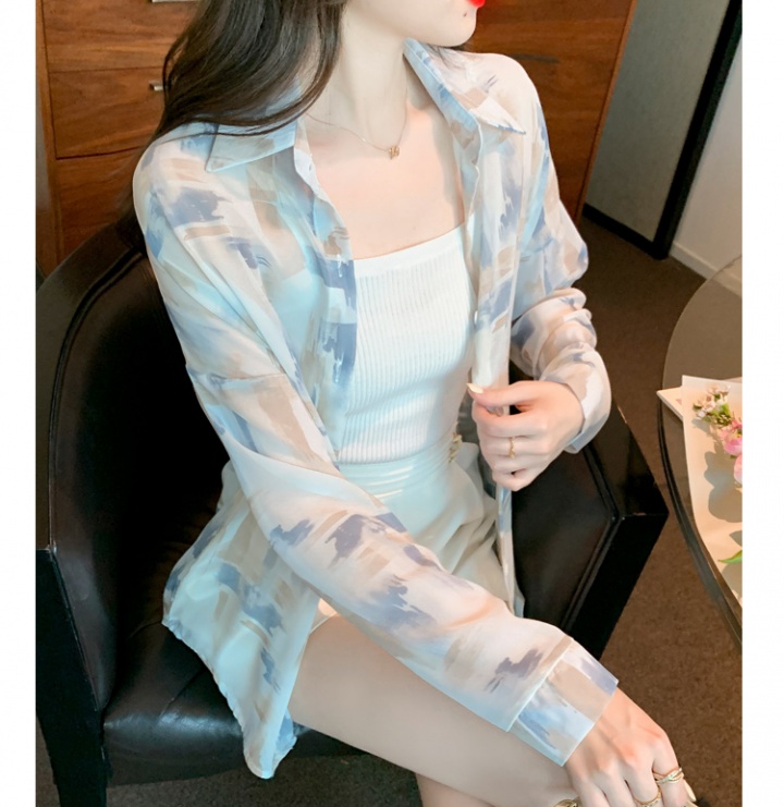 Chiffon loose summer shirt thin printing tops