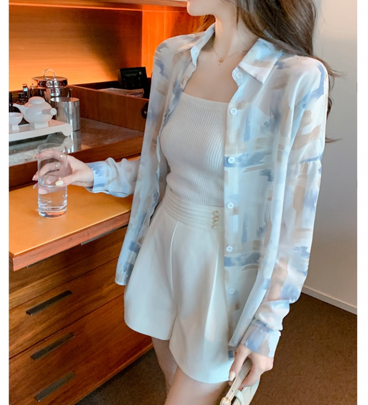 Chiffon loose summer shirt thin printing tops