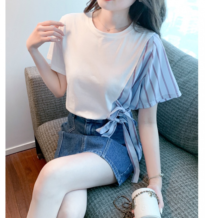 Splice white T-shirt short sleeve tops for women