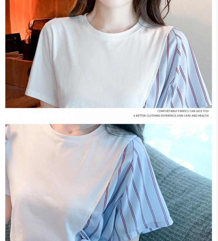 Splice white T-shirt short sleeve tops for women