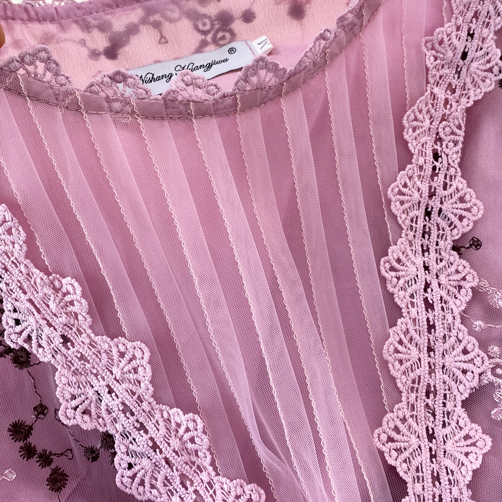Pinched waist summer round neck embroidery retro dress