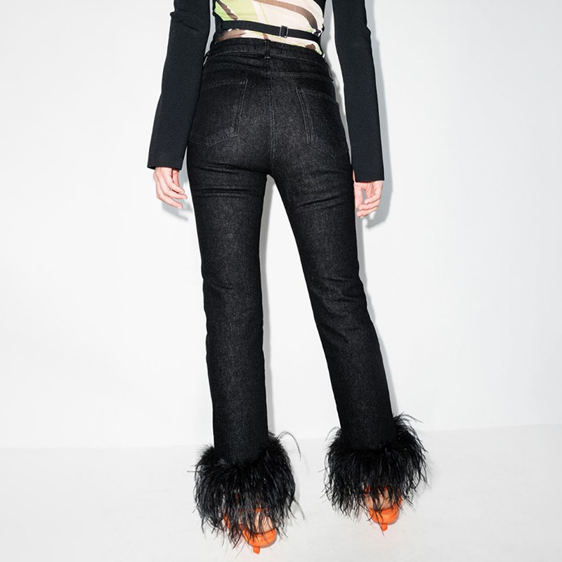 Summer ostrich hair straight pants slim jeans