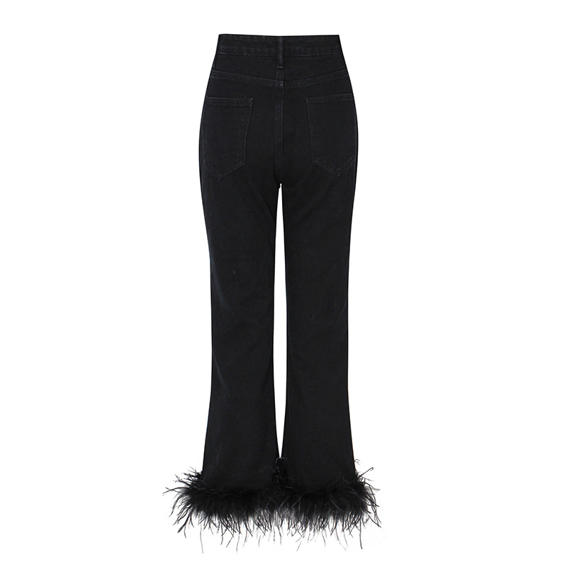 Summer ostrich hair straight pants slim jeans