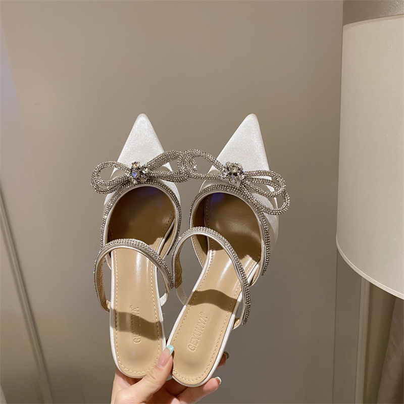 Pointed metal rhinestone sandals summer chain slippers for women