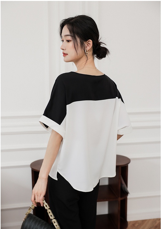 Slim mixed colors short sleeve T-shirt loose all-match tops