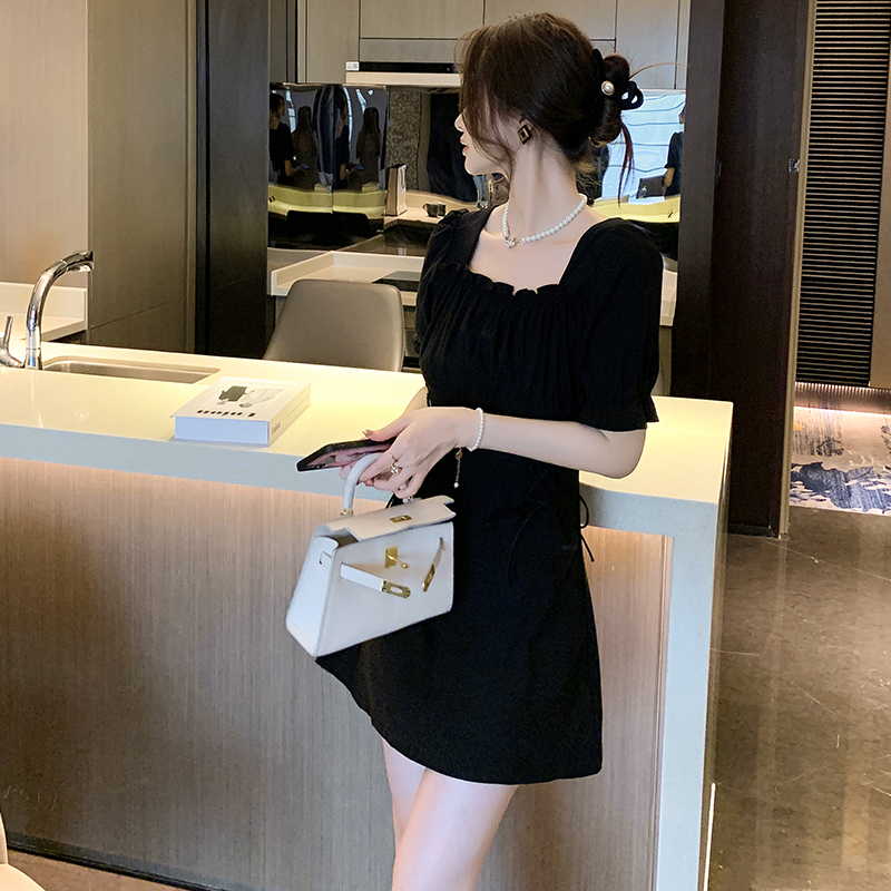 Square collar T-back Korean style dress for women