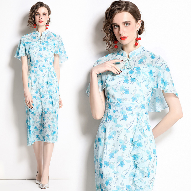 Retro Chinese style cheongsam summer long dress for women