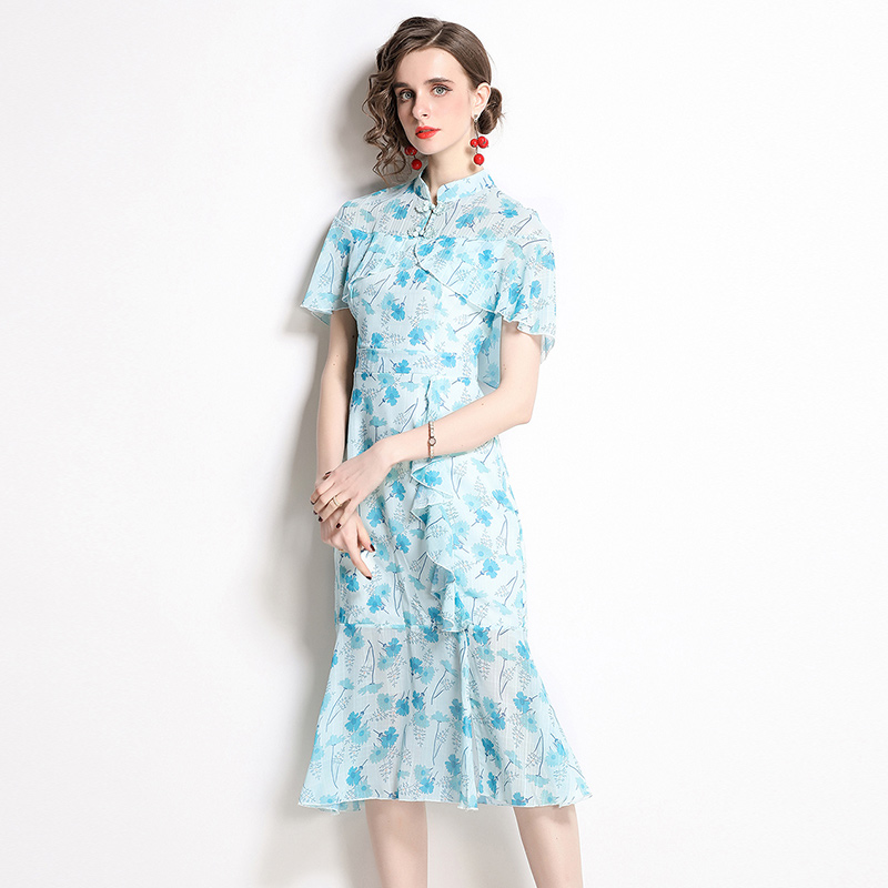 Retro Chinese style cheongsam summer long dress for women