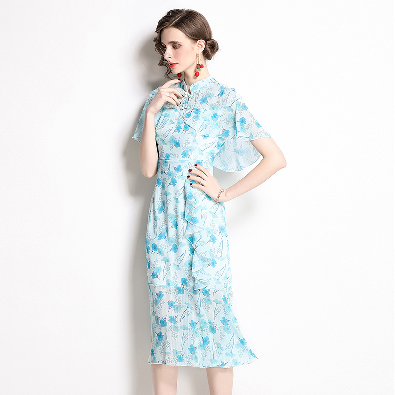 Retro Chinese style cheongsam summer long dress for women