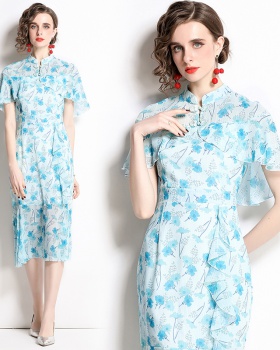 Retro Chinese style cheongsam summer long dress for women