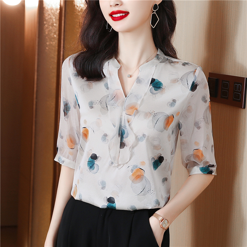 Real silk tops spring and summer shirt for women