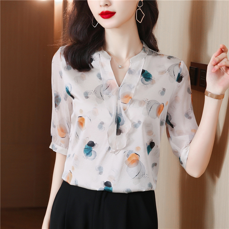 Real silk tops spring and summer shirt for women