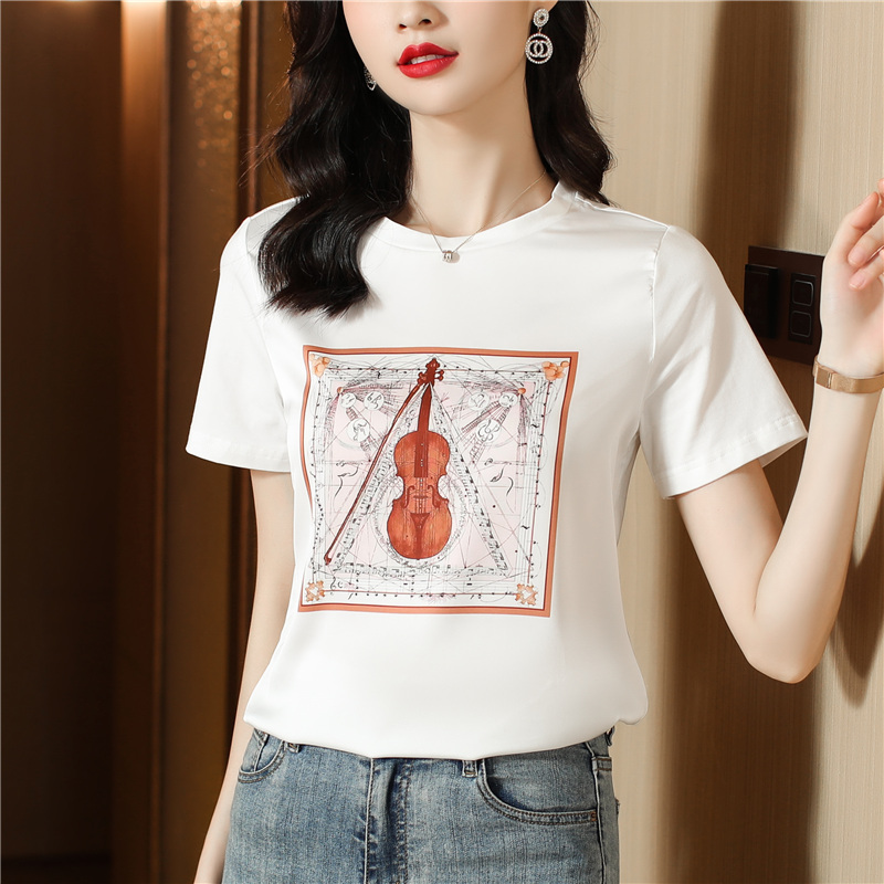 Round neck short sleeve T-shirt temperament tops for women
