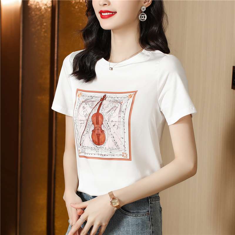 Round neck short sleeve T-shirt temperament tops for women