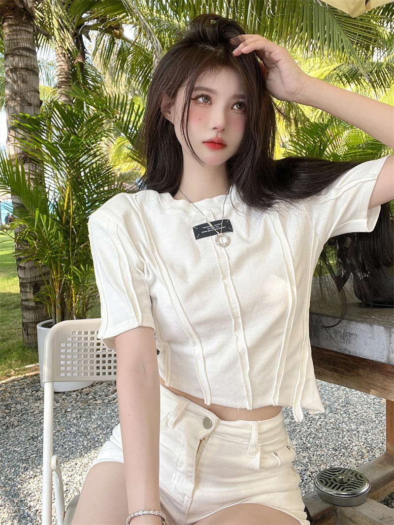 Short sleeve high waist T-shirt unique tops for women
