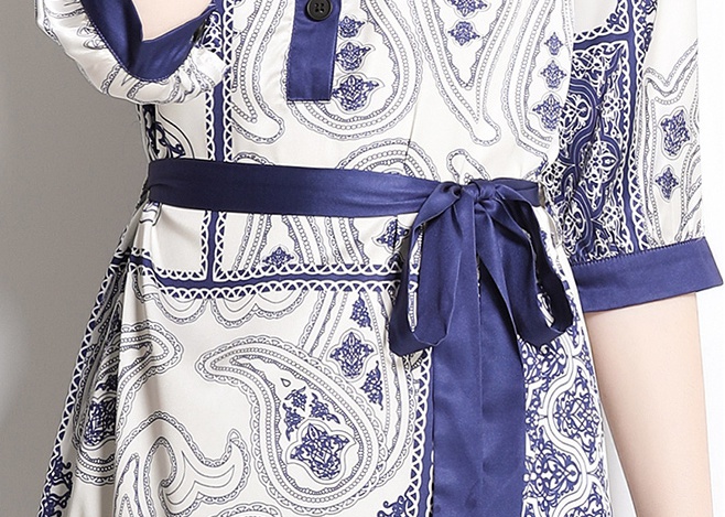 Fashion imitation silk round neck short sleeve dress