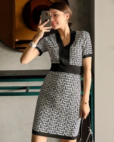 Plaid knitted summer package hip slim dress for women