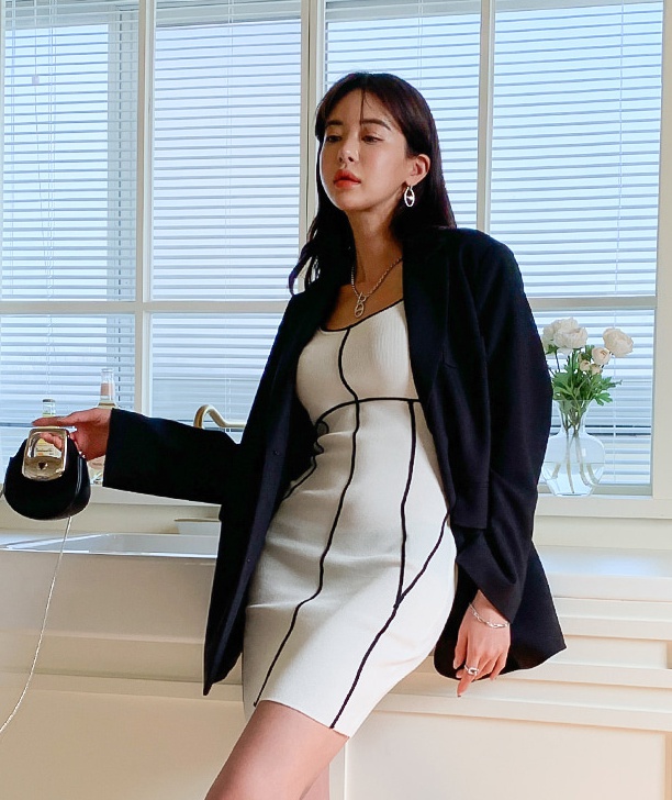 Summer knitted T-back slim Korean style dress for women