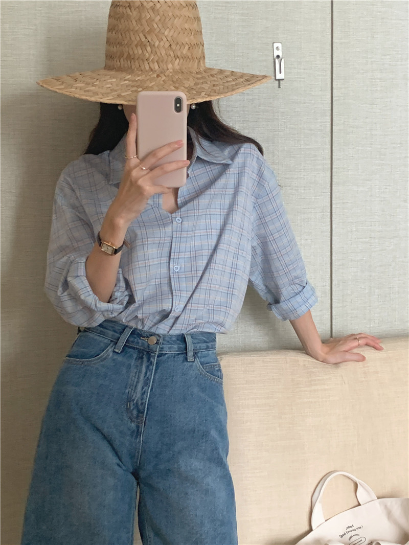 Plaid Korean style summer shirt sunscreen loose shirts