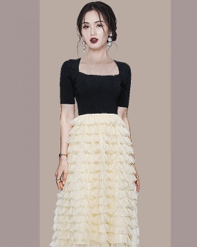 Korean style cake long big skirt gauze dress
