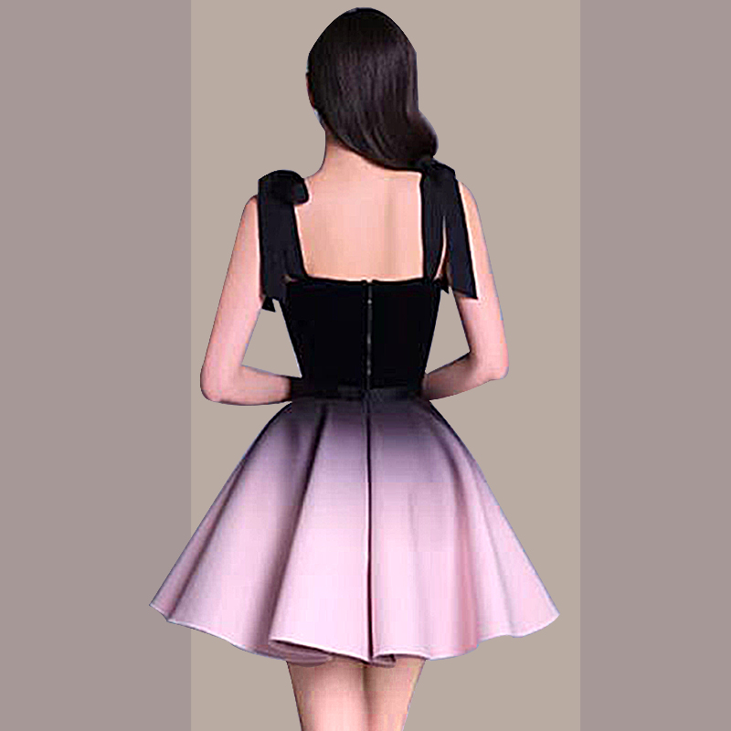 Sling summer formal dress gradient bow short skirt a set