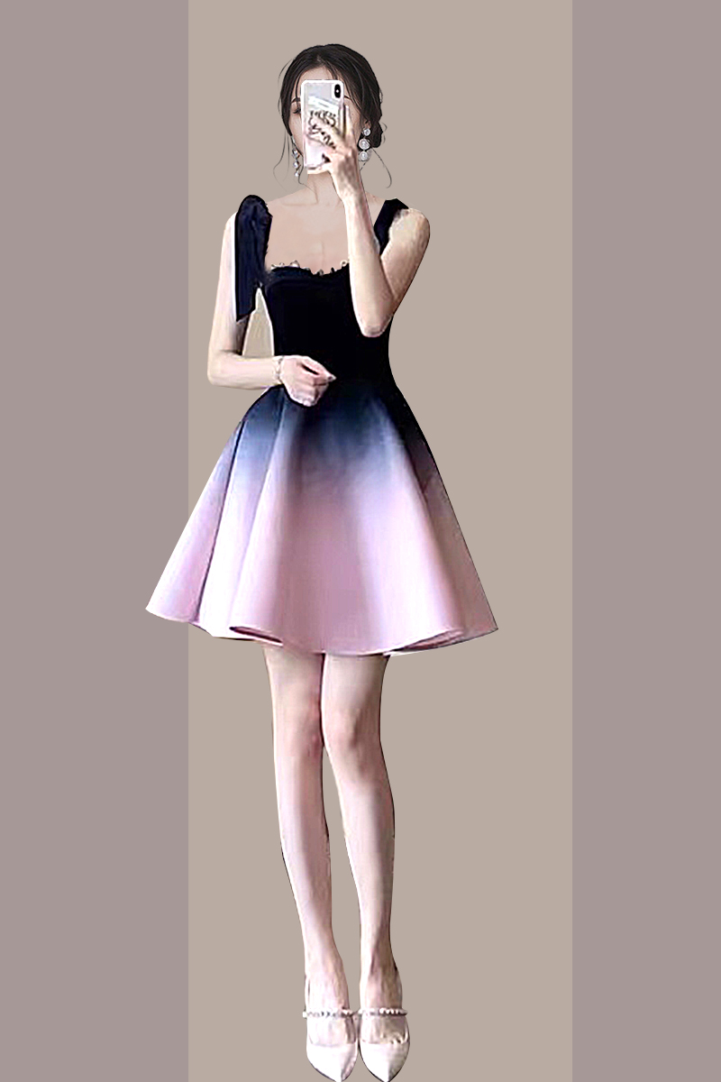Sling summer formal dress gradient bow short skirt a set