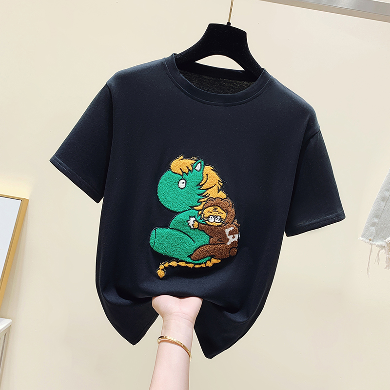 Animal breathable embroidery cartoon T-shirt for women