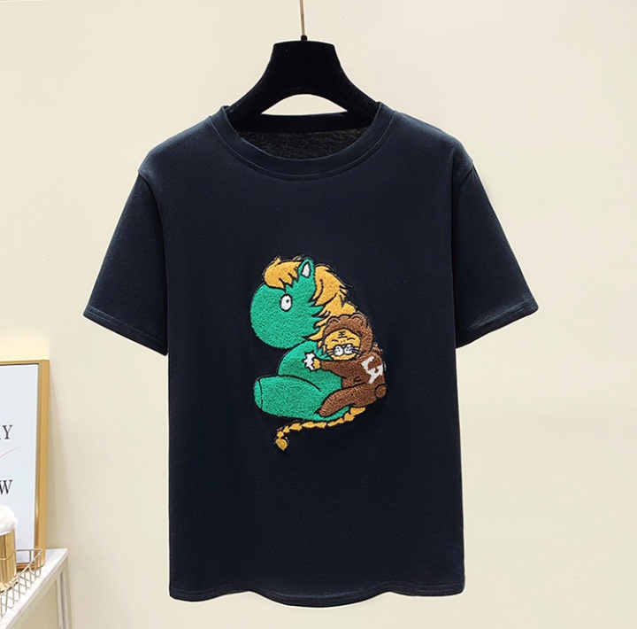 Animal breathable embroidery cartoon T-shirt for women