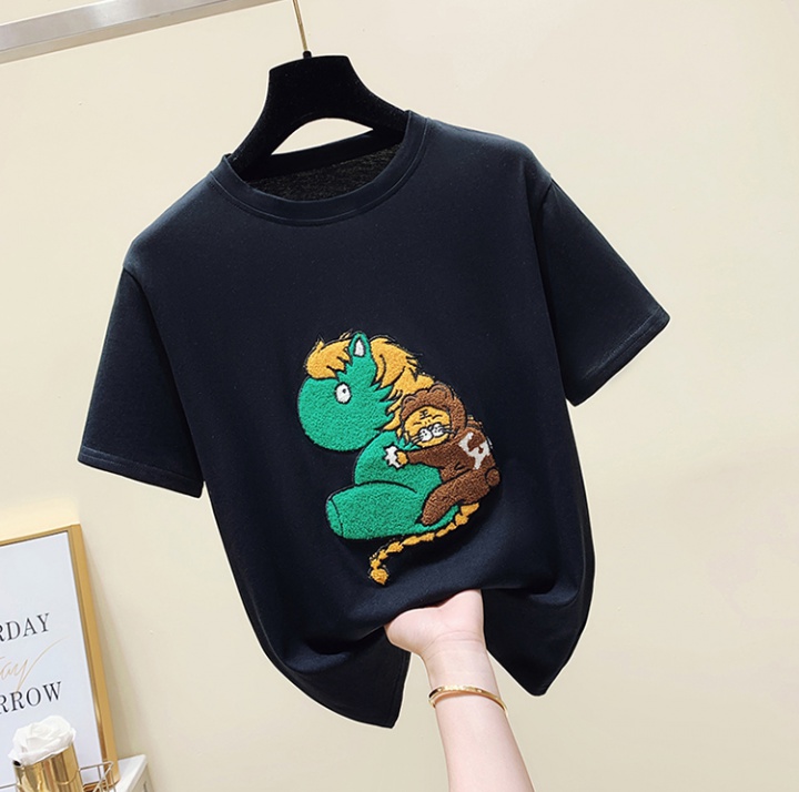 Animal breathable embroidery cartoon T-shirt for women