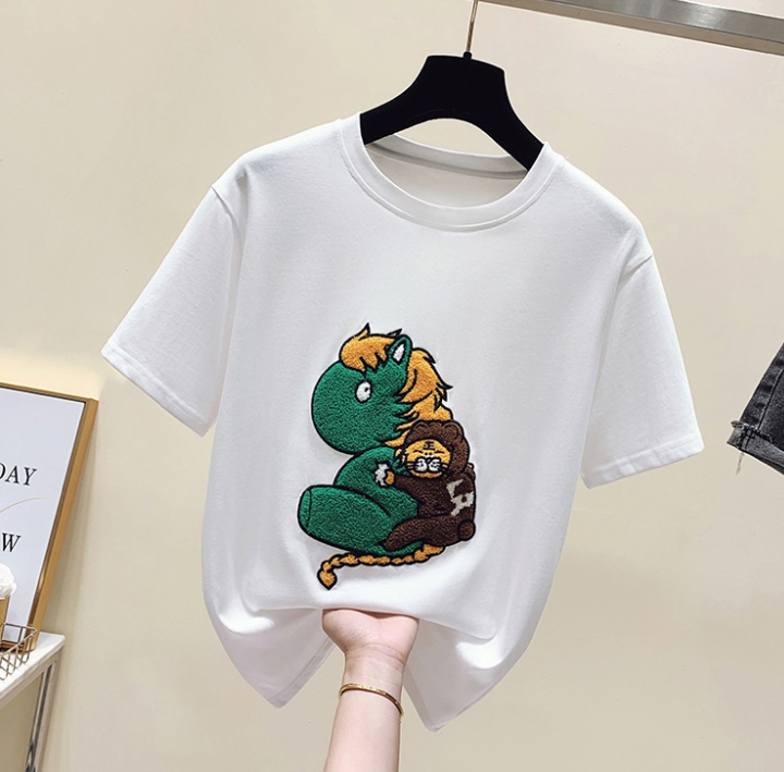 Animal breathable embroidery cartoon T-shirt for women