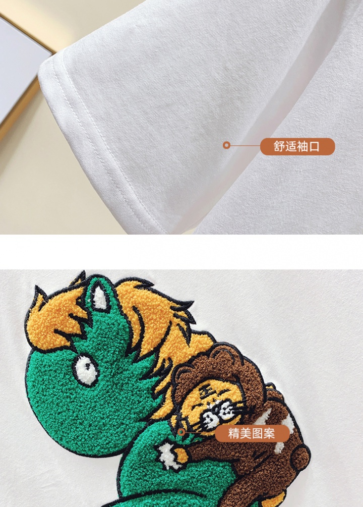 Animal breathable embroidery cartoon T-shirt for women