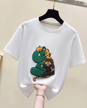 Animal breathable embroidery cartoon T-shirt for women