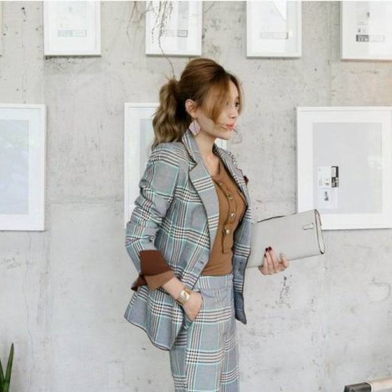 Spring coat stripe business suit 2pcs set for women