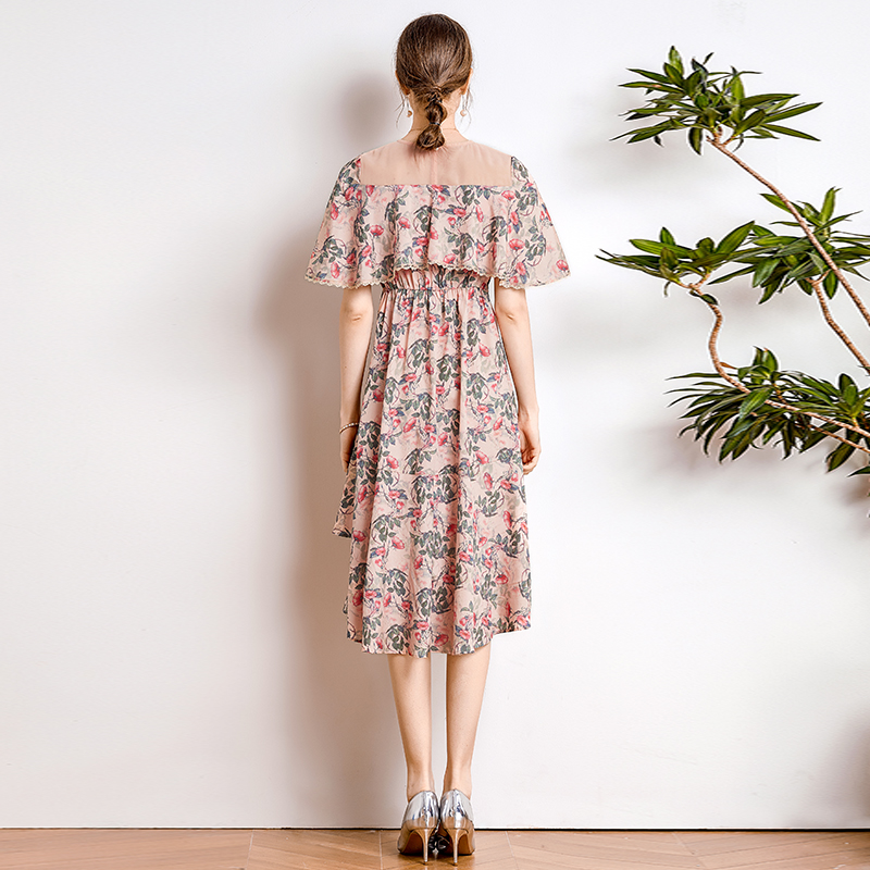 Floral chiffon dress summer lotus leaf edges cloak