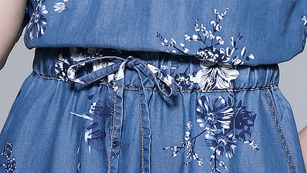 Summer long printing skirt zip denim dress for women