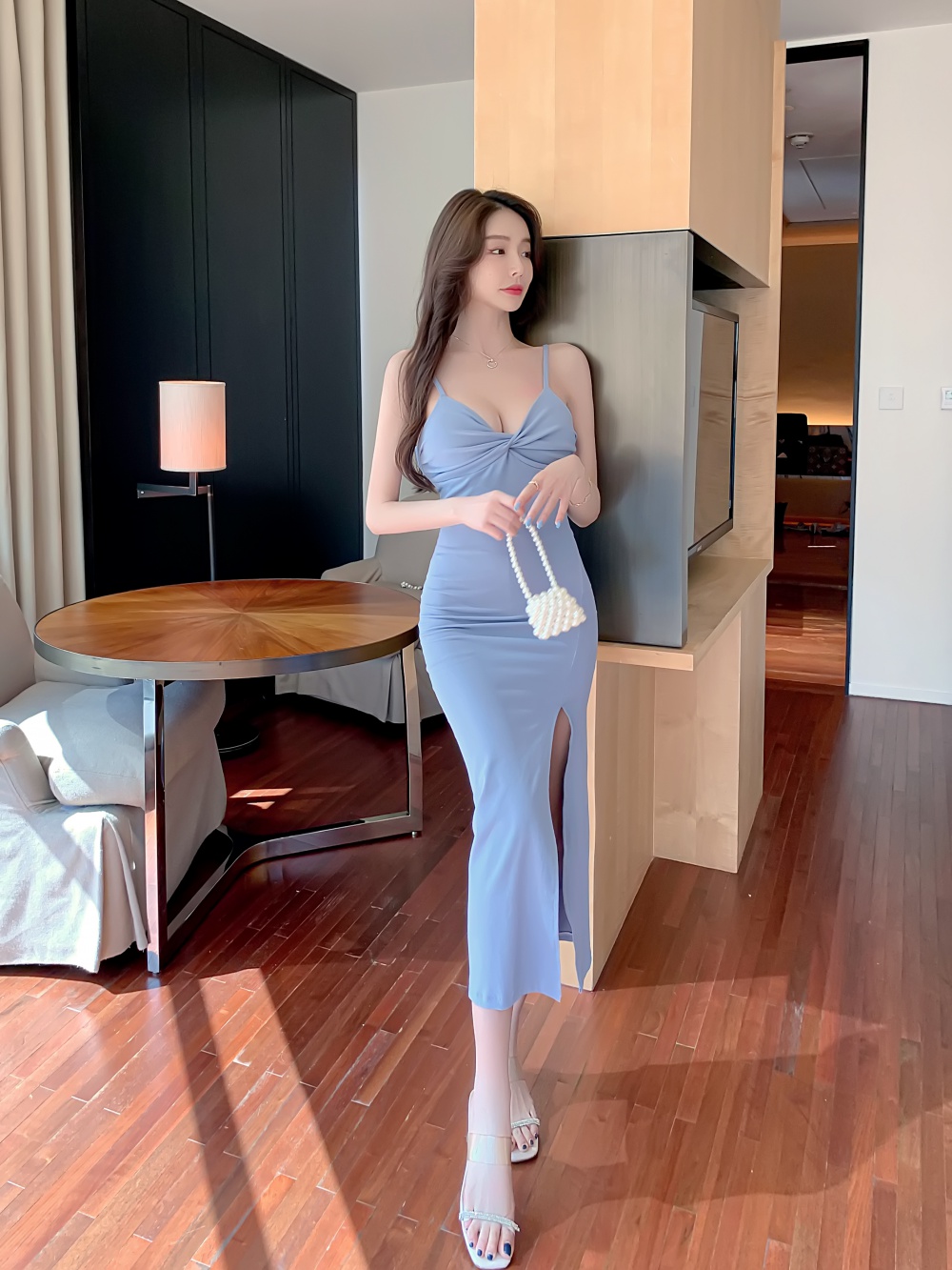 Sexy slim low-cut sling pure cotton fashion dress