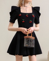 Unique square collar cherry France style retro dress