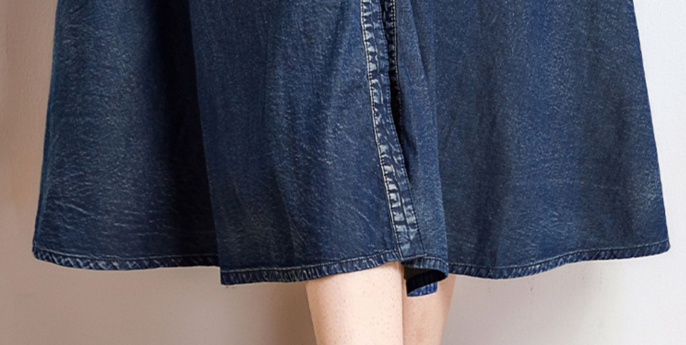 Embroidery retro big skirt dress lapel denim long skirt