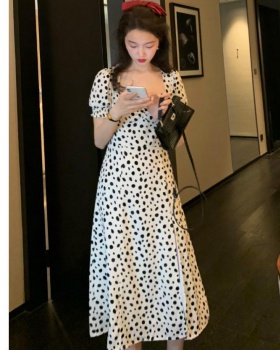 White sexy polka dot square collar dress for women