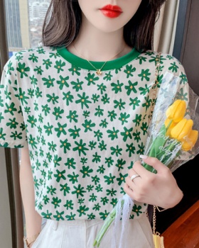 Short sleeve flowers retro summer cotton T-shirt